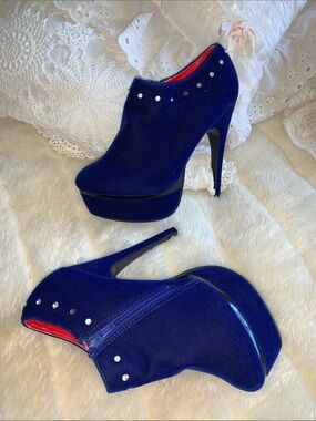 Sexy Unique Electric blue velvet platform stiletto ankle boots size 6 Dance Club